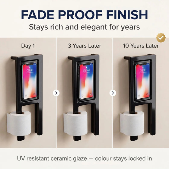 Phone holder with smartphone displaying colorful screen over time on a beige background