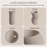 Novera Global Sway Freestanding Pedestal Wash Basin | 10-Years Warranty | Roca Series Artificial Stone Floor Standing Designer Basin | Luxury Pedestal Basin Bathroom Sink in Japanese Shape | Textured Matte Ivory Finish