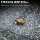 Close-up of a crystal-like surface with a precision drain detail.
