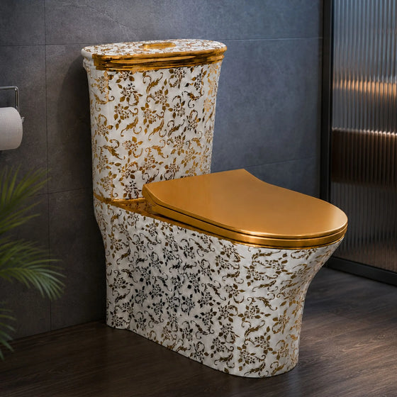 Luxury Gold Floor Mounted Western Commode with Soft Close Seat