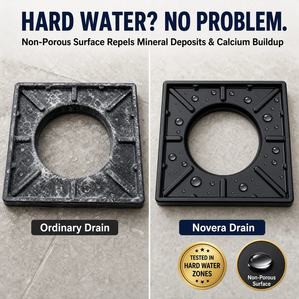 Novera Global Ceramic Square Tile Insert Floor | Invisible Bathroom Drain Jali | 10-Year Warranty | odor blocker drain | Rust & Fade Proof Floor Waste Drain for Shower, Kitchen & Balcony (Black) Novera Global