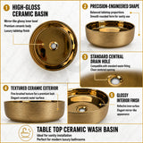 Novera Global Ceramic Table Top Wash Basin | Glossy Finish Round Vessel Sink | Above Counter Vessel Sink for Bathroom Vanity | 5-Years Warranty | Imported Glossy Countertop Wash Bowl (Rose Gold) Novera Global