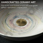 Handcrafted ceramic art piece with a gold center and multicolored glaze.