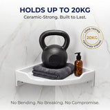 Strong White Ceramic Corner Shower Rack – Wall Mounted Bathroom Storage Shelf