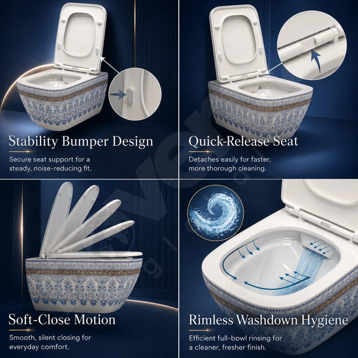 Premium Toilet Seat with Rubber Bumpers and Easy Cleaning
