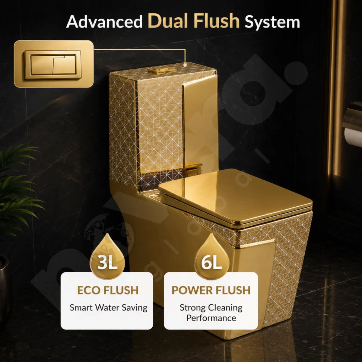 Water Saving 3L 6L Dual Flush Gold Ceramic Commode