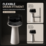 Novera Global Vesper Freestanding Pedestal Wash Basin | 10-Years Warranty | Smoked Translucent Resin Bowl & Solid Surface Base Pedestal | Floor Standing Designer Bathroom Basin with Drainer | 500 x 500 x 900 mm (Black & White)