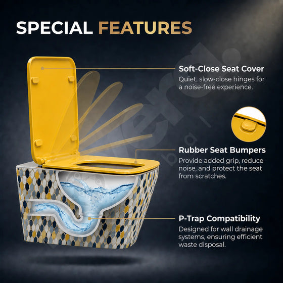Premium Features of Novera Mosaic Wall Hung Toilet