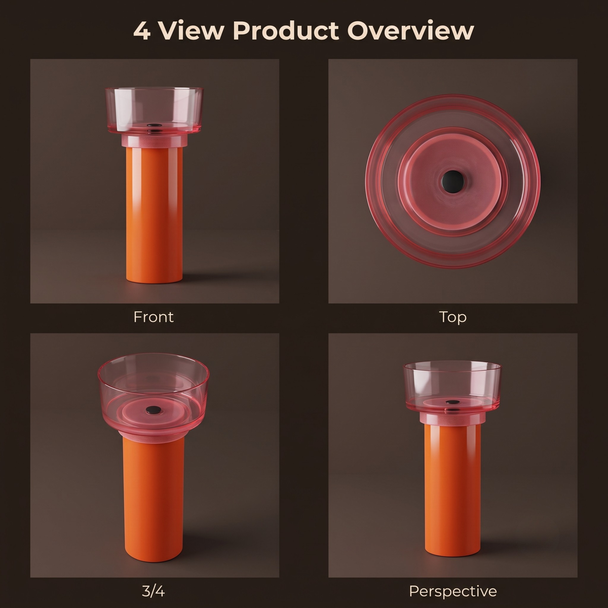 Novera Global Duet Pedestal Wash Basin | 10-Years Warranty | Freestanding Resin + Solid Surface, Translucent Rose Pink Bowl with Orange Pedestal | Floor Standing Designer Basin with Black Drainer, 450 x 450 x 900 mm