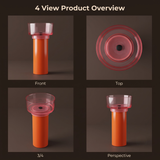 Novera Global Duet Pedestal Wash Basin | 10-Years Warranty | Freestanding Resin + Solid Surface, Translucent Rose Pink Bowl with Orange Pedestal | Floor Standing Designer Basin with Black Drainer, 450 x 450 x 900 mm