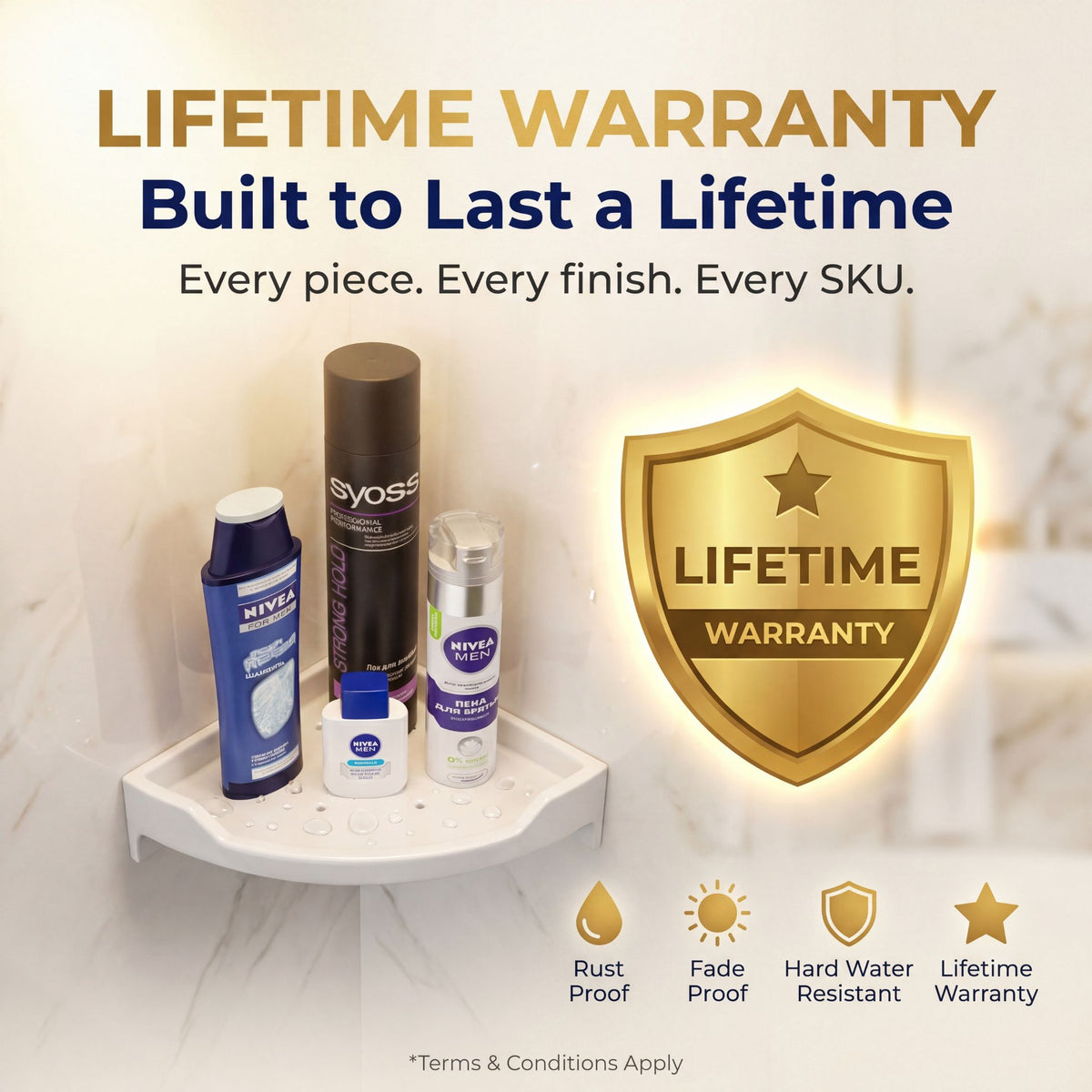White Ceramic Corner Shelf with Lifetime Warranty – Premium Bathroom Wall Shelf