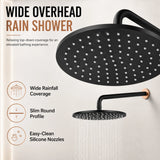 Novera Global Concealed Shower Set for Bathroom – 3-in-1 In-Wall Brass Shower System with Overhead Rain Shower, Hand Shower & Wall Spout, Diverter & Hot/Cold Mixer (Matte Black with Rose-Gold Accents) Novera Global