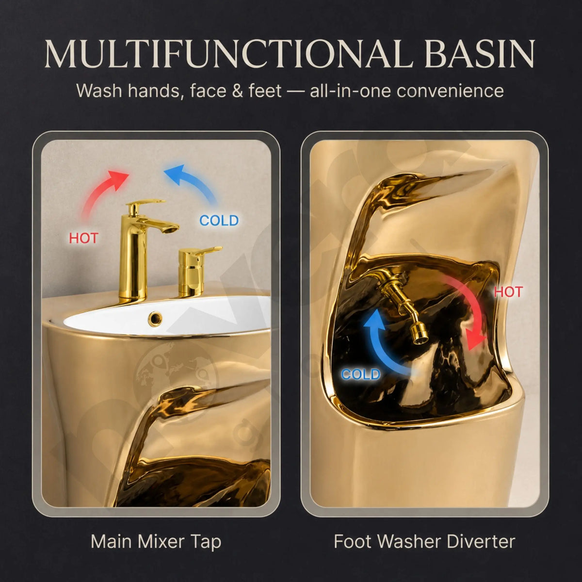 Multifunctional Royal Gold Wudu Basin with Dual Water Outlet
