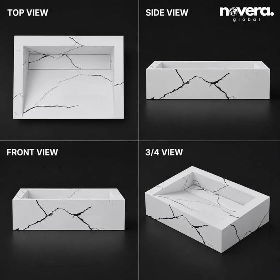 Square Handmade Ceramic Wash Basin Multi-Angle Product Display