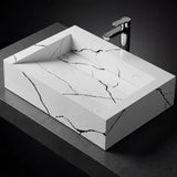 Novera Global Handmade White Marble Finish Countertop Ceramic Vessel Sink with Covered Outlet