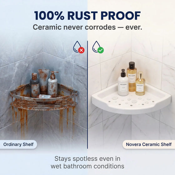 100% Rust Proof White Ceramic Corner Shelf – Premium Bathroom Wall Organizer