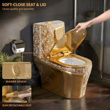 Soft Close Gold Seat Cover on One Piece Western Toilet