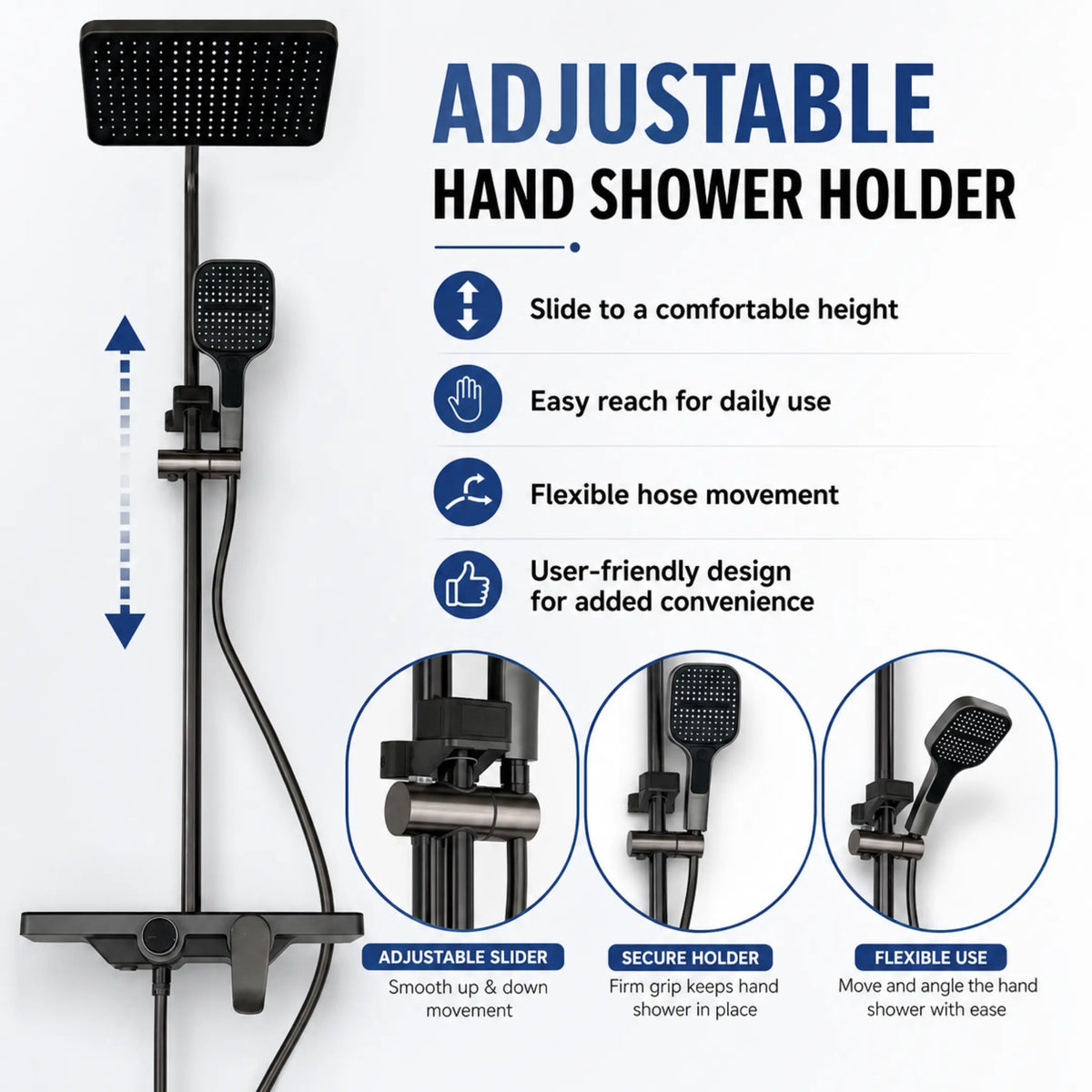 Smart Shower Panel Set, Triple Flow Functions, Wall-Mount Chrome Finish | 5-Year Warranty | Mixer with Hot & Cold Dual Knob, Adjustable Height Shower Panel (Brushed Gunmetal) Novera Global