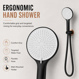 Novera Global Concealed Shower Set for Bathroom – 3-in-1 In-Wall Brass Shower System with Overhead Rain Shower, Hand Shower & Wall Spout, Diverter & Hot/Cold Mixer (Matte Black with Rose-Gold Accents) Novera Global