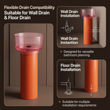 Novera Global Duet Pedestal Wash Basin | 10-Years Warranty | Freestanding Resin + Solid Surface, Translucent Rose Pink Bowl with Orange Pedestal | Floor Standing Designer Basin with Black Drainer, 450 x 450 x 900 mm