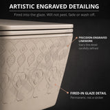 Artistic Engraved Ceramic Detailing on Khaki Beige Wall Hung Toilet