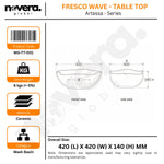 Product packaging for a ceramic wash basin with dimensions and specifications.