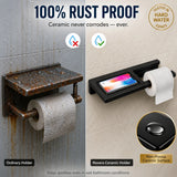 Comparison of a rusted metal holder and a Novera Ceramic Holder with text highlighting rust-proof ceramic material.