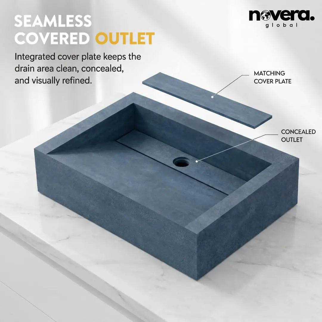 Novera Global Rectangular Ceramic Tile Wash Basin – Matt Steel Blue Novera Global