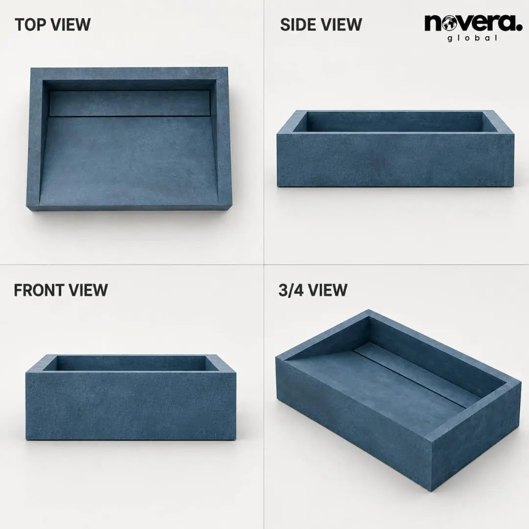 Novera Global Rectangular Ceramic Tile Wash Basin – Matt Steel Blue Novera Global