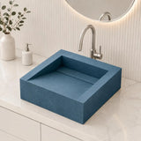 NOVERA Steel Blue Handmade Ceramic Tile Square Table Top Wash Basin with Premium Matt Finish