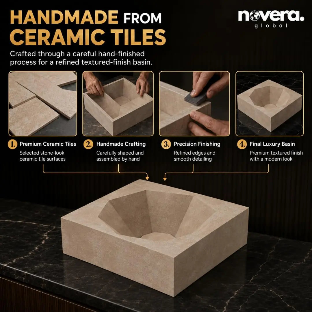 Architectural Sand Beige Ceramic Wash Basin with Seamless Covered Drain Design