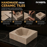 Architectural Sand Beige Ceramic Wash Basin with Seamless Covered Drain Design