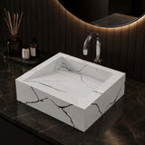 NOVERA Marble Vein White Handmade Ceramic Tile Square Table Top Wash Basin for Luxury Bathroom