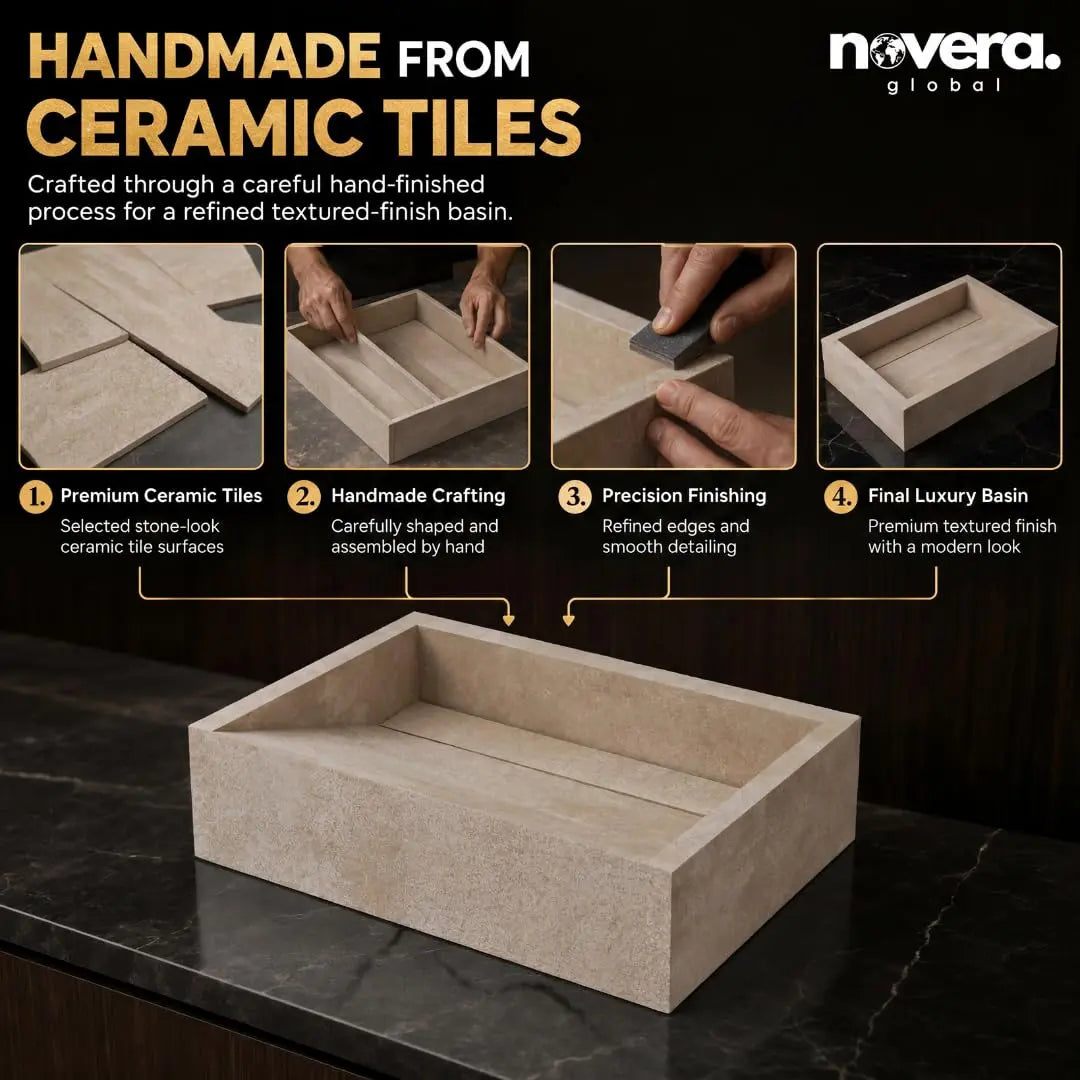 Rectangular Countertop Ceramic Wash Basin Technical Size Diagram