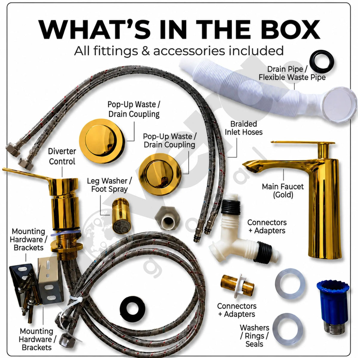 Royal Gold Wudu Basin Installation Kit with Accessories