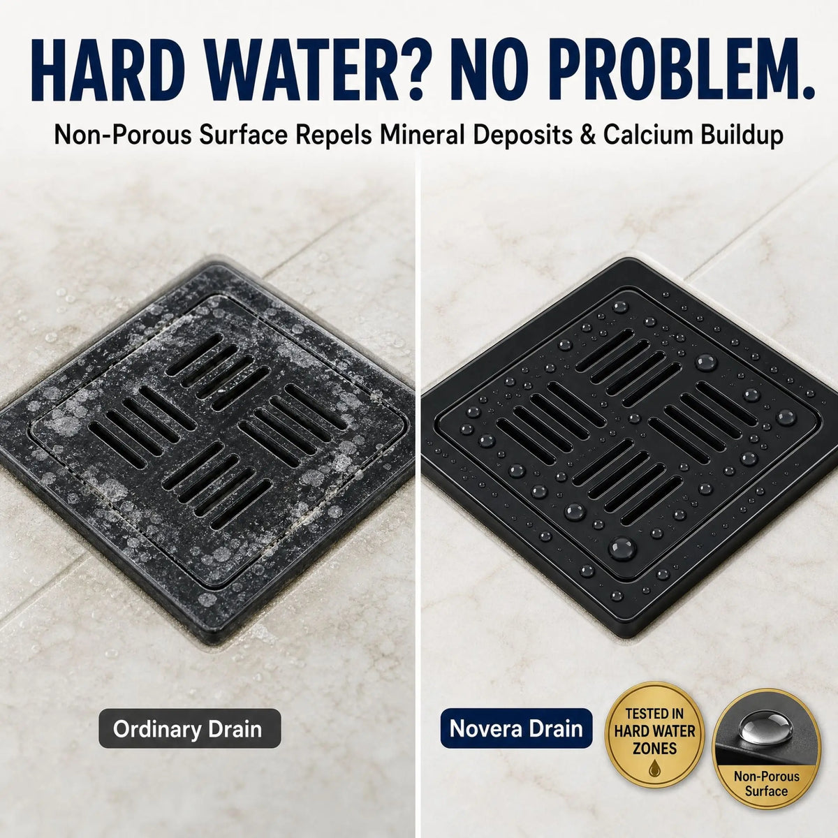 Premium Hard Water Resistant Black Ceramic Floor Drain – Luxury Bathroom Drain Solution
