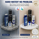 Hard Water Resistant White Ceramic Corner Shelf – Easy Clean Bathroom Organizer