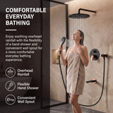Novera Global Concealed Shower Set for Bathroom – 3-in-1 In-Wall Brass Shower System with Overhead Rain Shower, Hand Shower & Wall Spout, Diverter & Hot/Cold Mixer (Matte Black with Rose-Gold Accents) Novera Global