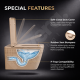 Novera Global Rimless Wall-Hung Commode | Ceramic Western Toilet with Soft-Close Seat Cover | 5-Year Warranty | P-Trap Wall-Mounted Bathroom WC | Antibacterial Washdown Flush | Satin Finish (Khakhi)