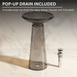 Clear shower drain with pop-up mechanism on a marble background