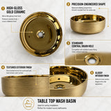 Novera Global Gold Designer Ceramic Table Top Wash Basin | Above Counter Vessel Sink for Bathroom Vanity | 5-Year Warranty | Imported Glossy Countertop Wash Bowl (Glossy Gold) Novera Global