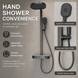 Rain Shower Set for Bathroom –3-in-1 Function Panel Overhead Rain & Hand Shower, Waterfall Spout | Mixer with Hot & Cold Dual Knob, Adjustable Height Shower, Wall-Mounted (Gunmetal Grey) Novera Global