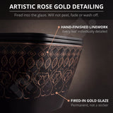Artistic Rose Gold Pattern on Black Ceramic Wall Hung Toilet