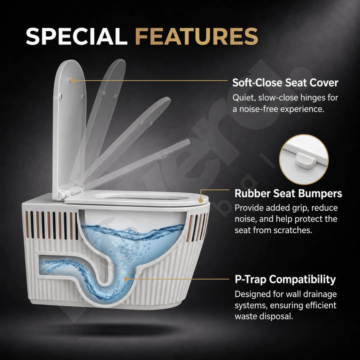 Designer Wall Hung Toilet with Soft Close Seat and UF Cover