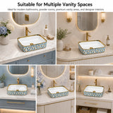 Novera Global Ceramic Table Top Wash Basin | Glossy Gold Rectangular Vessel Sink | Above Counter Vessel Sink for Bathroom Vanity | 5-Year Warranty | Glossy Countertop Wash Bowl (Blue Gold Mosaic) Novera Global