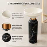 Novera Global Atlas Freestanding Pedestal Wash Basin | 10 Year Warranty | Artificial Stone Floor Standing Bathroom Sink | Matte White & Black Marble Look Pedestal Basin | Drain Included, 460 x 460 x 880 mm