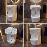 White urinal with water flowing in a bathroom setting
