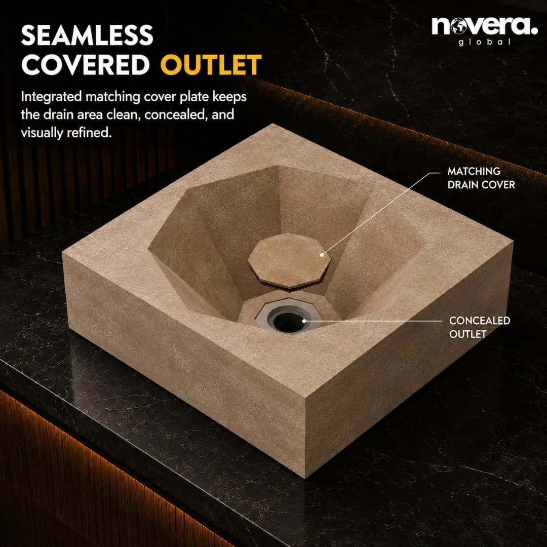 Luxury Square Ceramic Table Top Basin with Stone Texture and Designer Finish