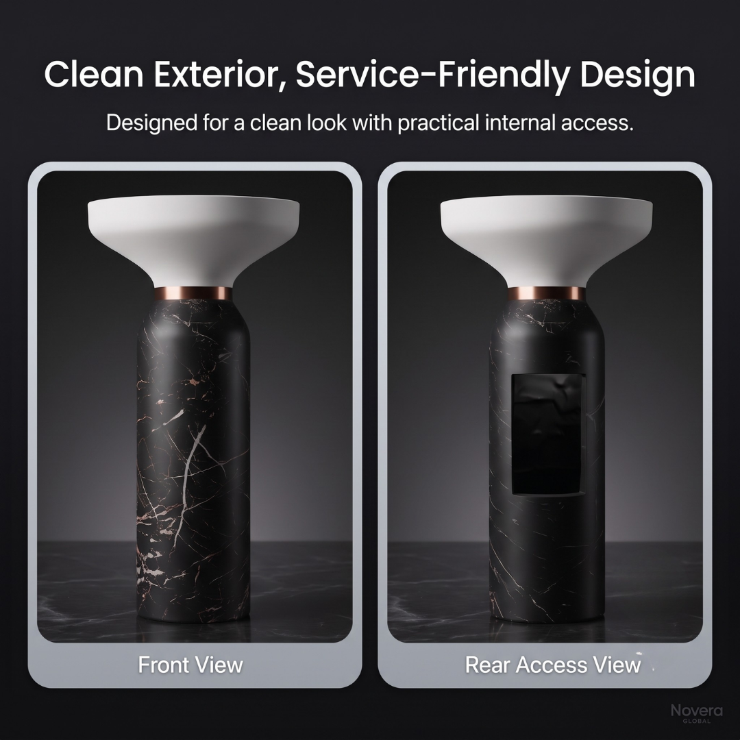 Novera Global Atlas Freestanding Pedestal Wash Basin | 10 Year Warranty | Artificial Stone Floor Standing Bathroom Sink | Matte White & Black Marble Look Pedestal Basin | Drain Included, 460 x 460 x 880 mm