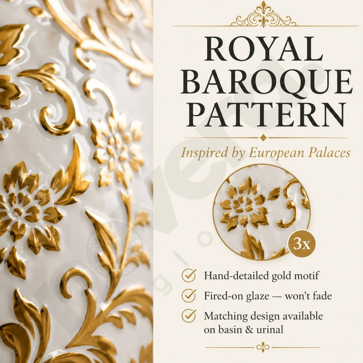 Royal Baroque Floral Pattern on Gold Ceramic Western Toilet